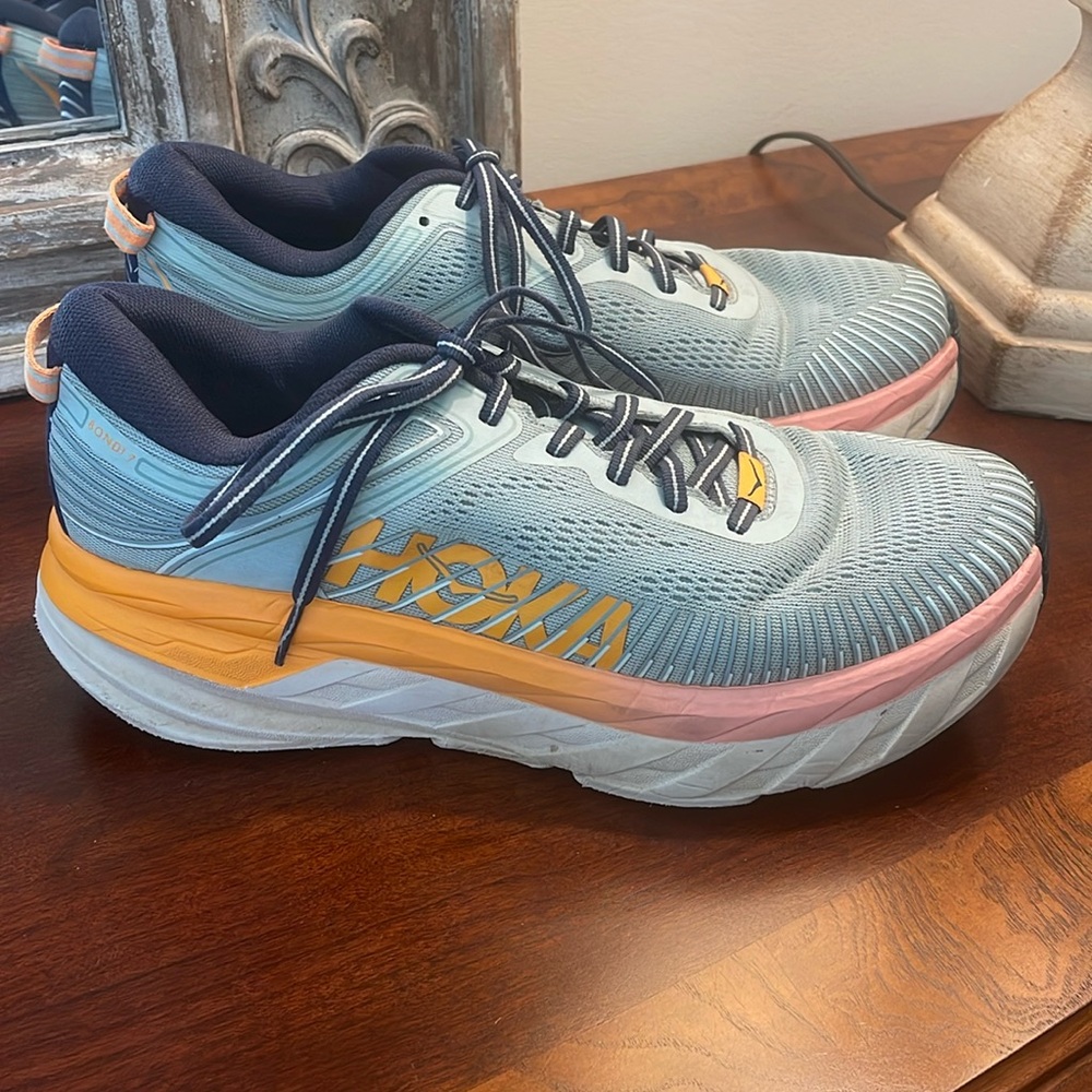 Hoka One One Bondi 7 Running Shoes Blue Pink Orange Womens size 9